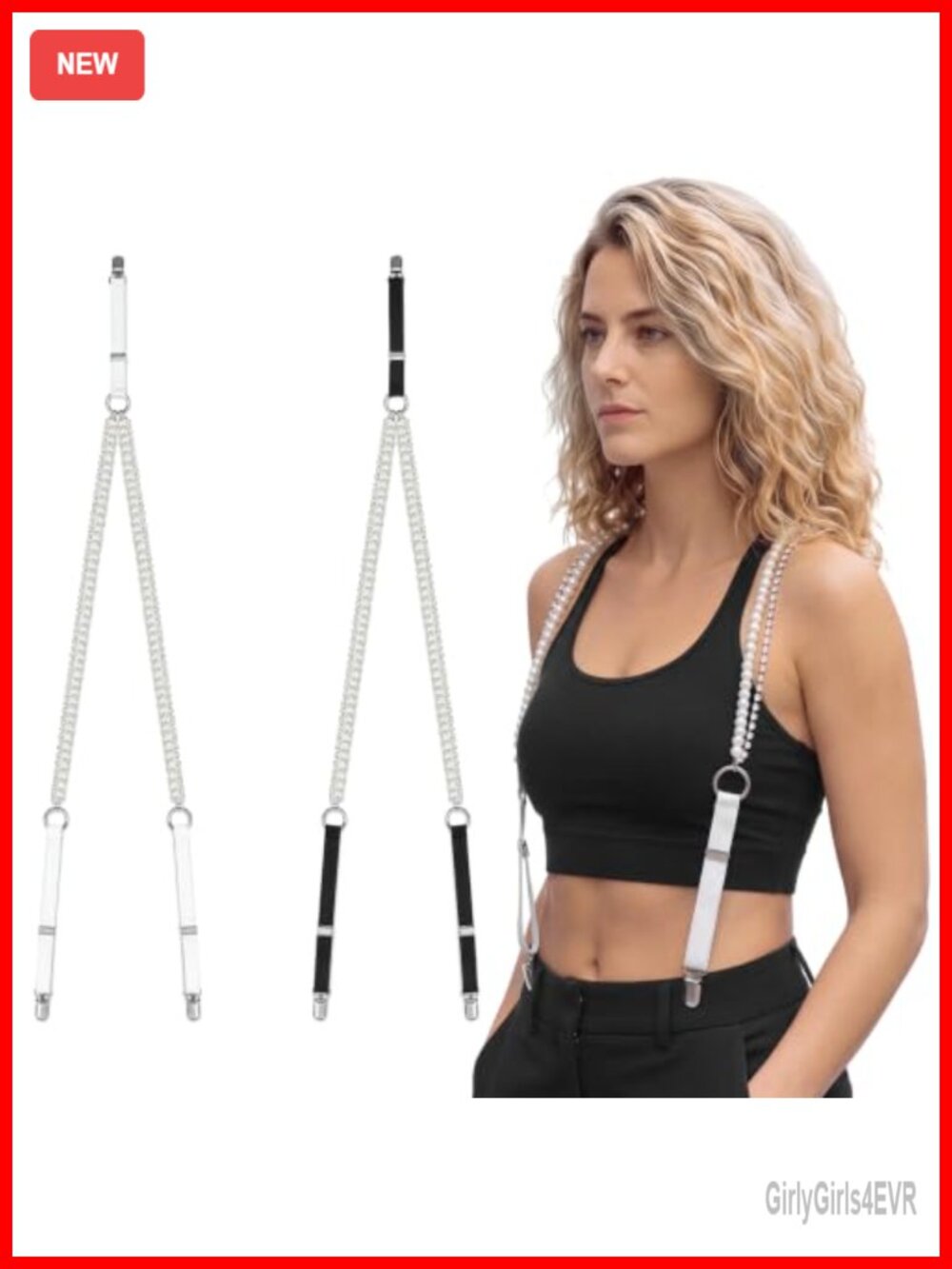 Pearl Rhinestone Suspenders Y-Shape Adjustable Elastic Belt Women Fashion
